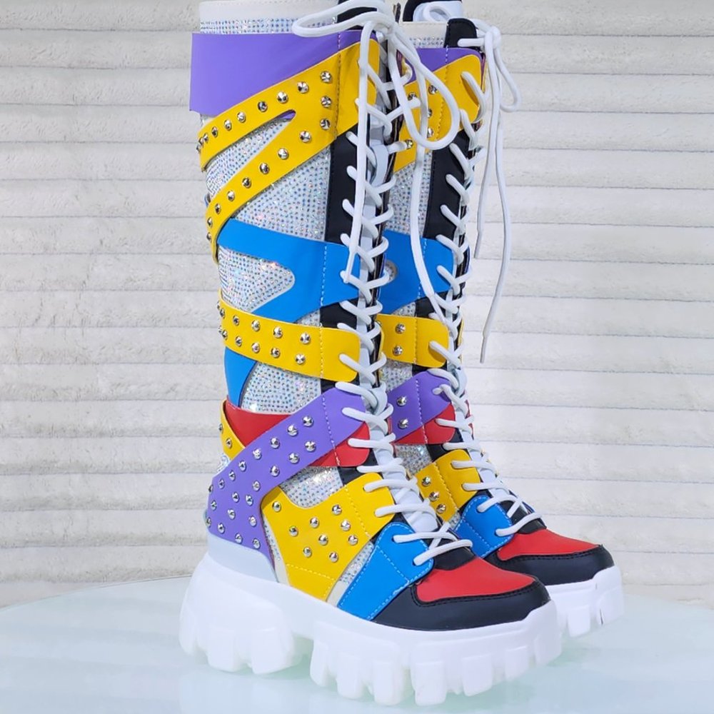 Wang Limited Edition Multi-color Wedge Platform Knee High Sneaker Boots - Picture 3 of 8